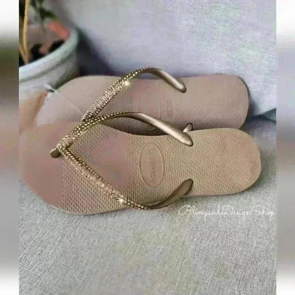 Havaianas Womens Bling Sandals Flip Flops made with Rose Gold Swarovski Crystals - Picture 4 of 7